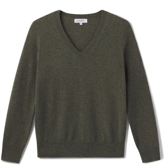 Pura Cashmere Essential Cashmere V-Neck, Dark Olive, Medium, NWT!! - Picture 2 of 2